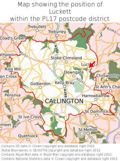 Map showing location of Luckett within PL17