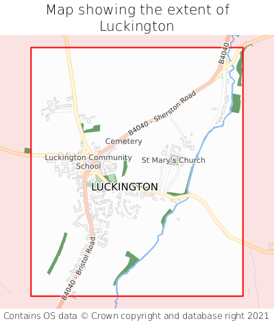 Map showing extent of Luckington as bounding box