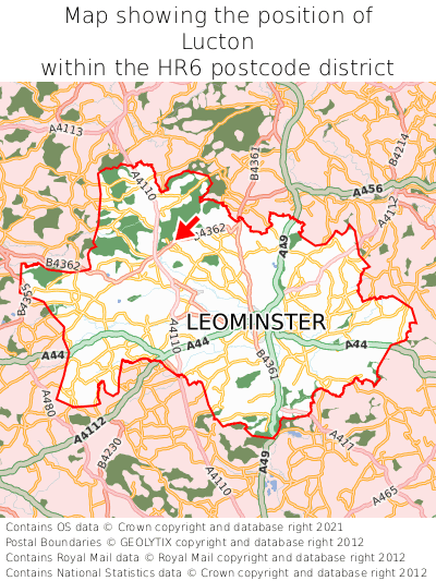 Map showing location of Lucton within HR6