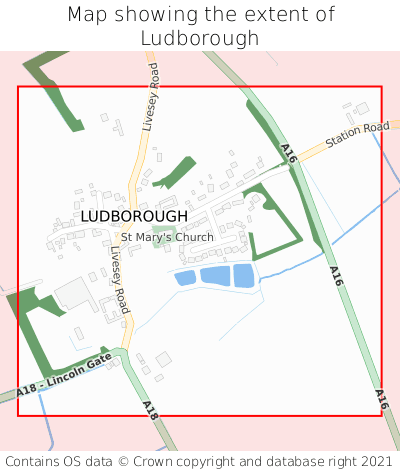 Map showing extent of Ludborough as bounding box