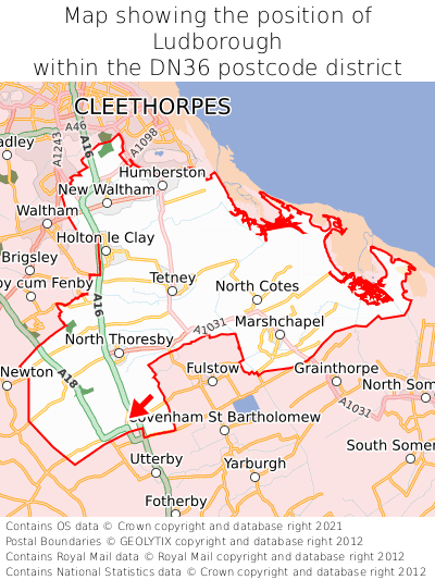Map showing location of Ludborough within DN36