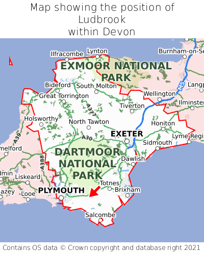 Map showing location of Ludbrook within Devon