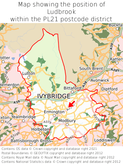 Map showing location of Ludbrook within PL21