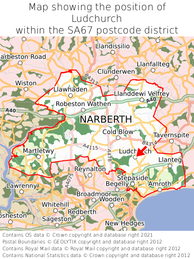 Map showing location of Ludchurch within SA67