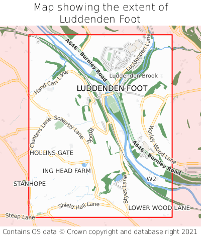 Map showing extent of Luddenden Foot as bounding box