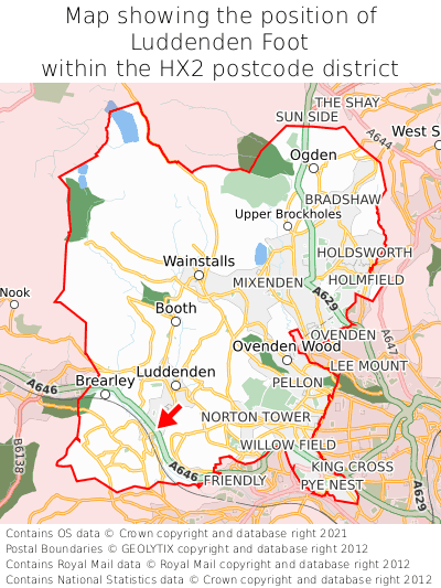 Map showing location of Luddenden Foot within HX2