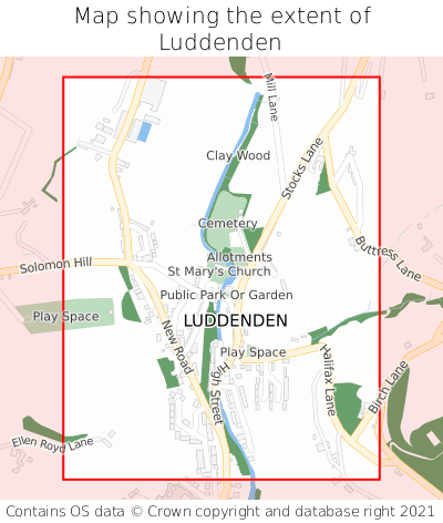 Map showing extent of Luddenden as bounding box