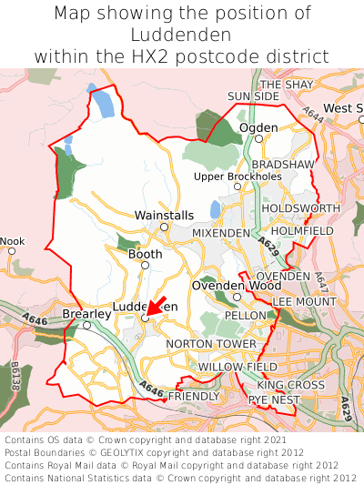Map showing location of Luddenden within HX2
