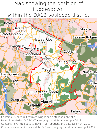 Map showing location of Luddesdown within DA13