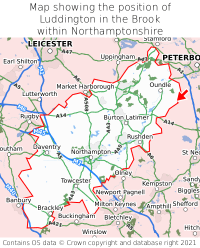 Map showing location of Luddington in the Brook within Northamptonshire