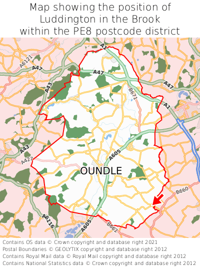 Map showing location of Luddington in the Brook within PE8