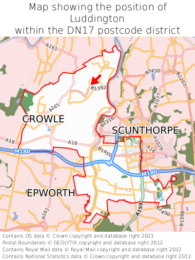 Map showing location of Luddington within DN17