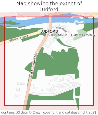 Map showing extent of Ludford as bounding box