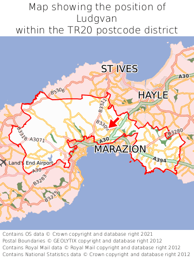 Map showing location of Ludgvan within TR20