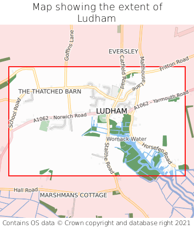 Map showing extent of Ludham as bounding box