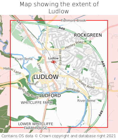 Map showing extent of Ludlow as bounding box