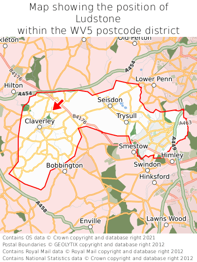 Map showing location of Ludstone within WV5