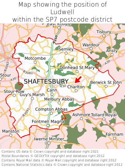 Map showing location of Ludwell within SP7