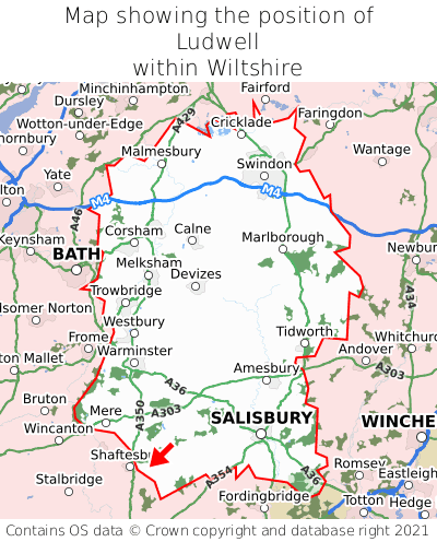 Map showing location of Ludwell within Wiltshire