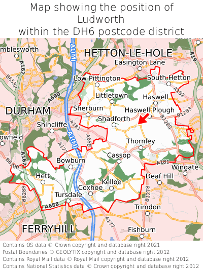 Map showing location of Ludworth within DH6
