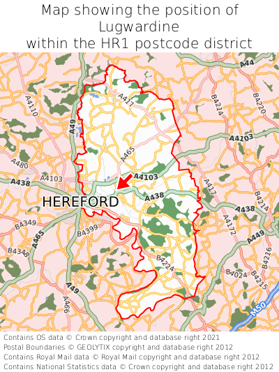 Map showing location of Lugwardine within HR1