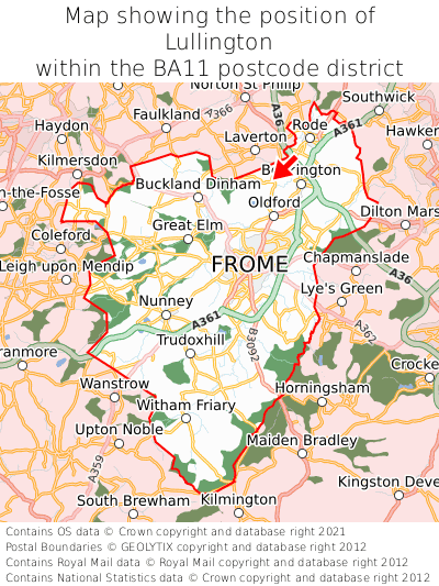 Map showing location of Lullington within BA11