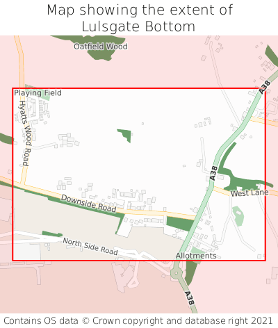 Map showing extent of Lulsgate Bottom as bounding box