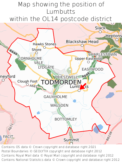 Map showing location of Lumbutts within OL14