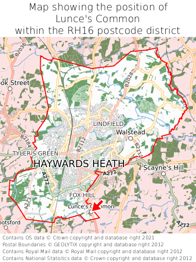 Map showing location of Lunce's Common within RH16