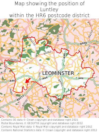 Map showing location of Luntley within HR6