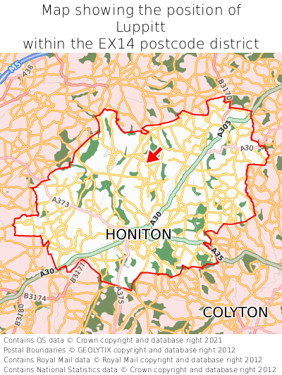 Map showing location of Luppitt within EX14