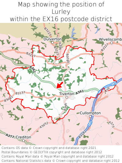 Map showing location of Lurley within EX16