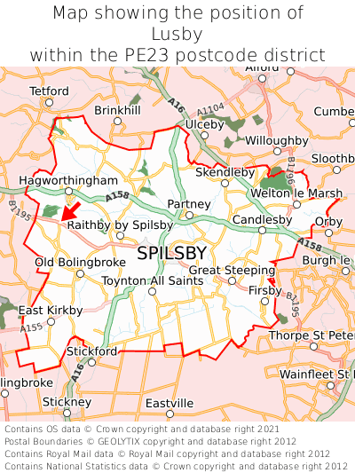 Map showing location of Lusby within PE23