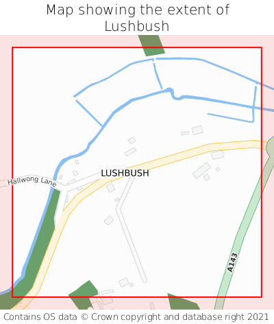 Map showing extent of Lushbush as bounding box