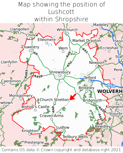 Map showing location of Lushcott within Shropshire
