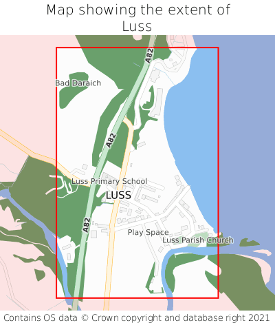 Map showing extent of Luss as bounding box