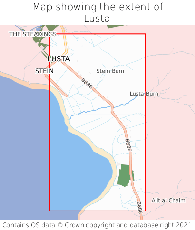 Map showing extent of Lusta as bounding box