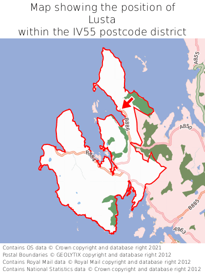 Map showing location of Lusta within IV55