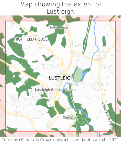 Map showing extent of Lustleigh as bounding box