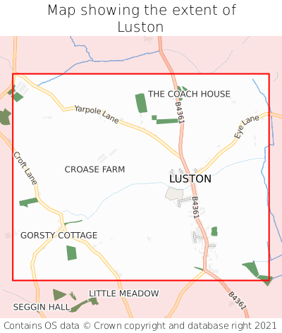 Map showing extent of Luston as bounding box