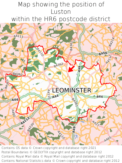 Map showing location of Luston within HR6