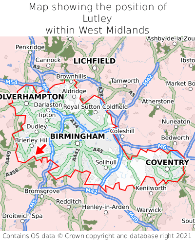 Map showing location of Lutley within West Midlands