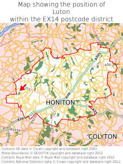 Map showing location of Luton within EX14