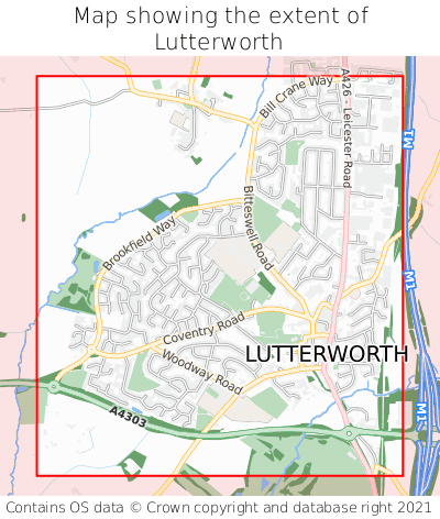 Map showing extent of Lutterworth as bounding box