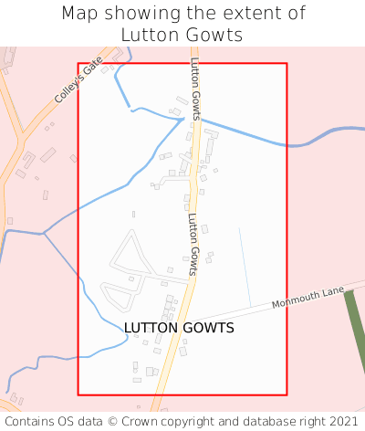 Map showing extent of Lutton Gowts as bounding box