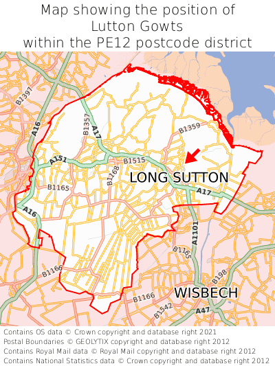 Map showing location of Lutton Gowts within PE12