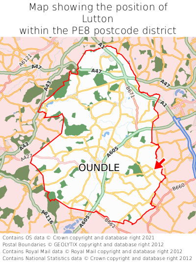 Map showing location of Lutton within PE8