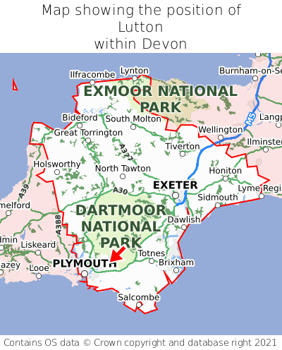 Map showing location of Lutton within Devon