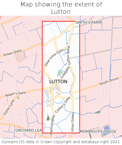 Map showing extent of Lutton as bounding box