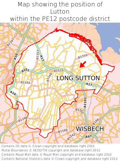 Map showing location of Lutton within PE12